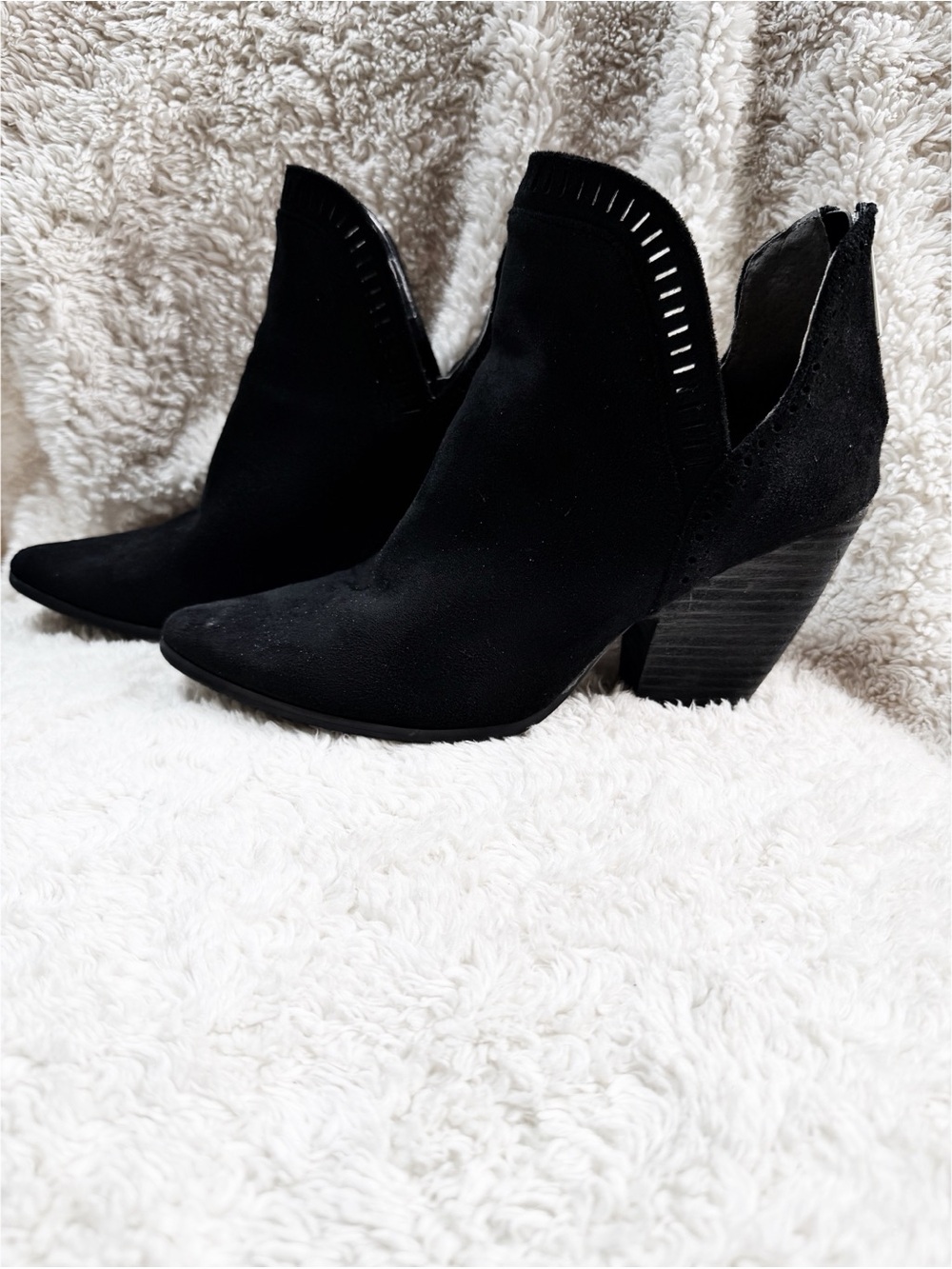 Women's Black Suede Cutout Ankle Boots